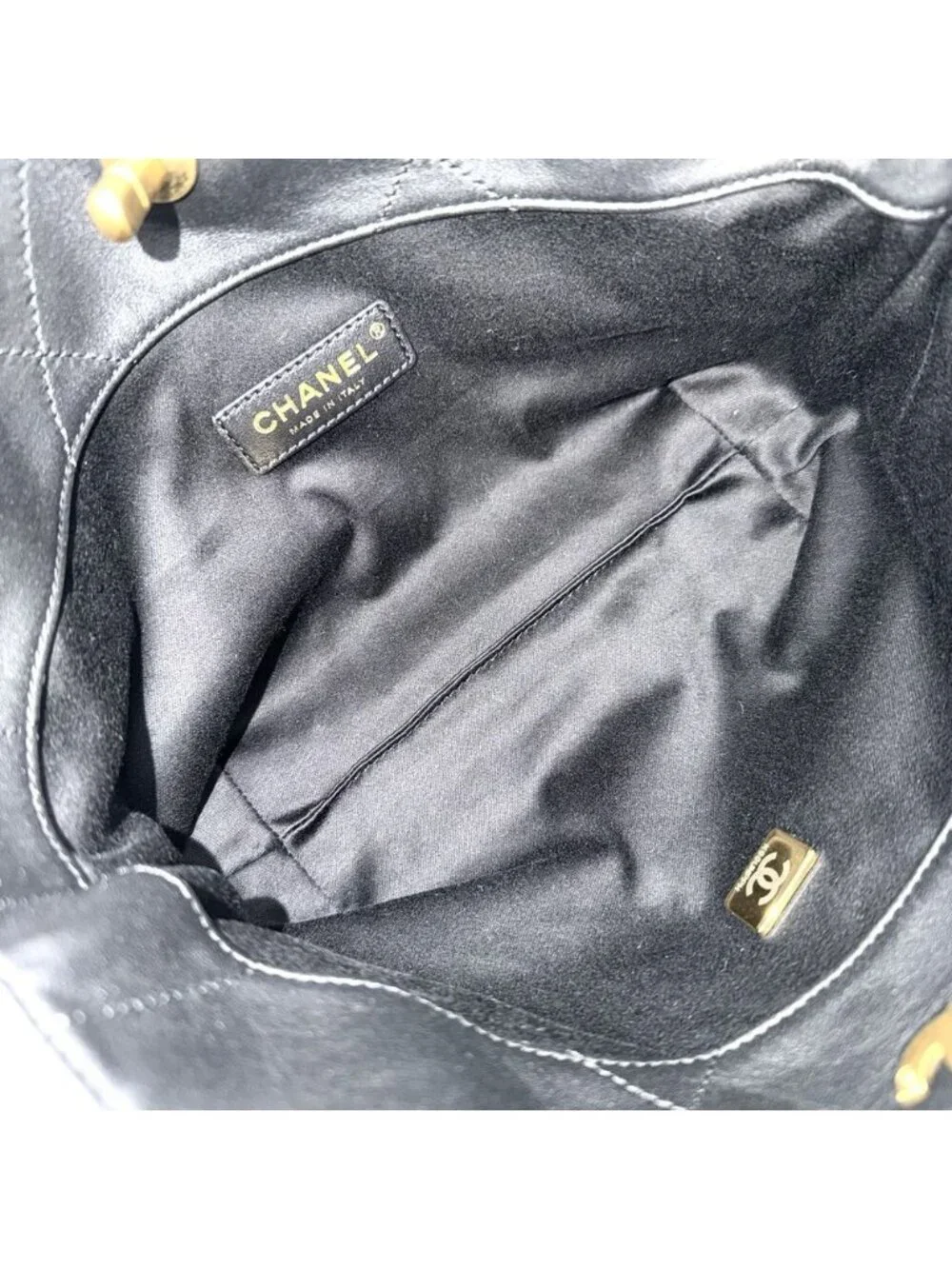 Chanel Handbag Small Shopping Bag CC Logo Turnlock Leather Black Gold